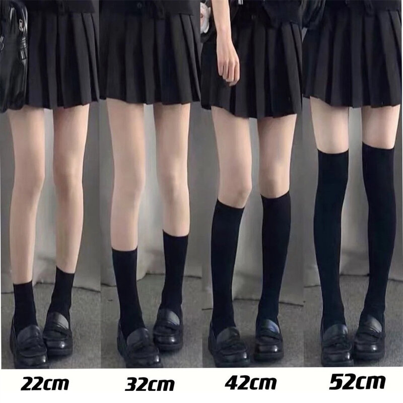 Lolita-calcetines largos góticos Y2k para mujer, medias hasta el muslo, estilo japonés, Color sólido, negro y blanco