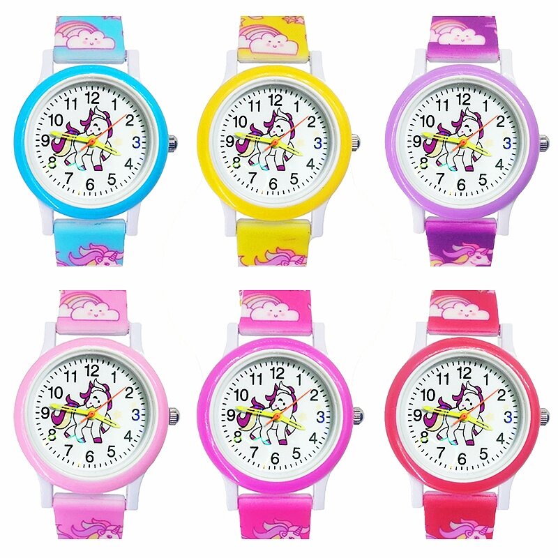 Jam tangan anak perempuan, jam tangan anak perempuan motif Unicorn silikon jeli permen, jam tangan kuarsa anak laki-laki, jam hadiah pesta siswa
