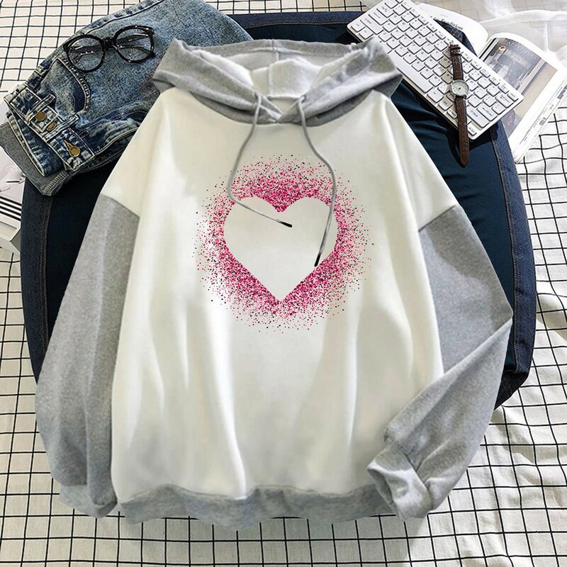 Dames Casual Sweatshirt Met Lange Mouwen En Love Print Trekkoord Trui Hoodie Color Block Tops Pullover Casual Top