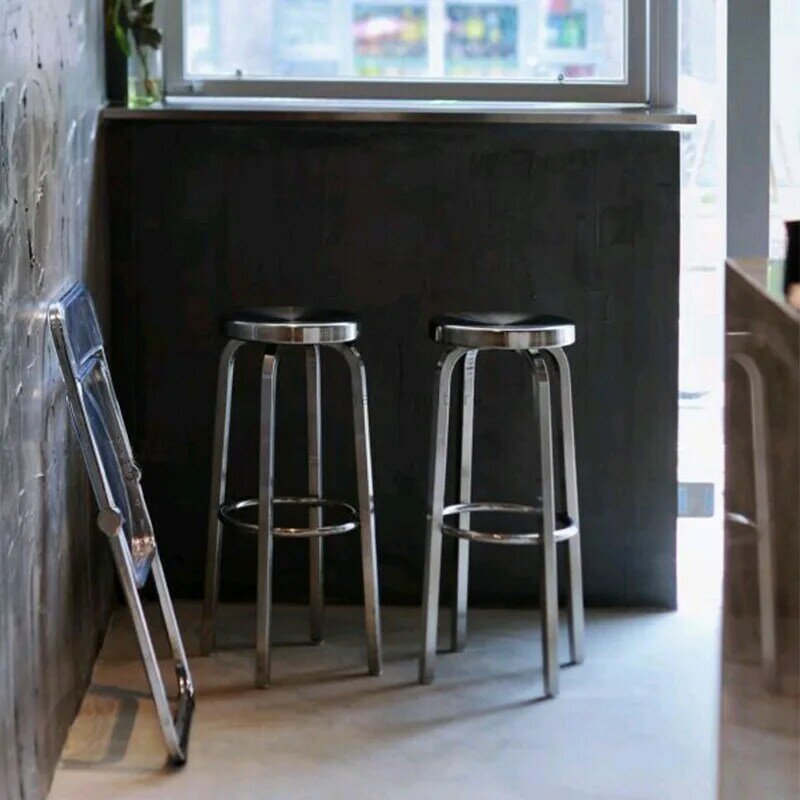 Kursi padat logam baja tahan karat mewah Modern, kursi dekorasi Modern bangku tinggi bulat Bar kursi restoran desain kreatif Interior
