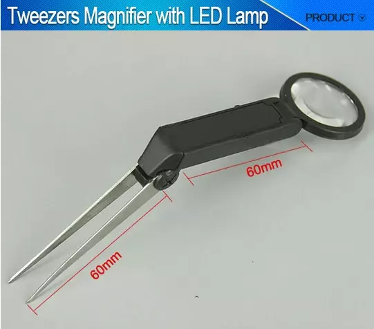 Pinça de sobrancelha dobrável lupa iluminada led clip lupa 10x com luz led