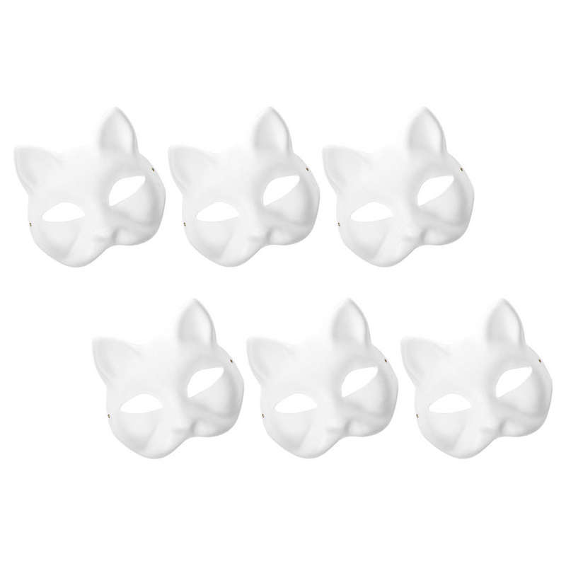 6 Pcs Blank Mask Party pittura fai da te maschere bianche Prom Paper Stage Performance puntelli accessori per il trucco animale gatto Therian