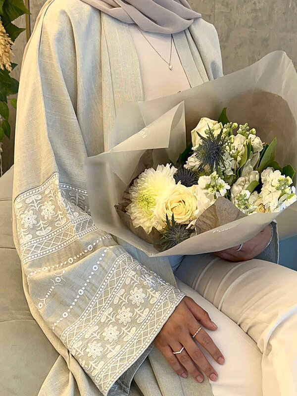 Eid Embroidery Muslim Abaya for Women Ramadan Dress Morocco Lace-up Abayas Kaftan Islam Cardigan Dubai Arab Long Robe 2024
