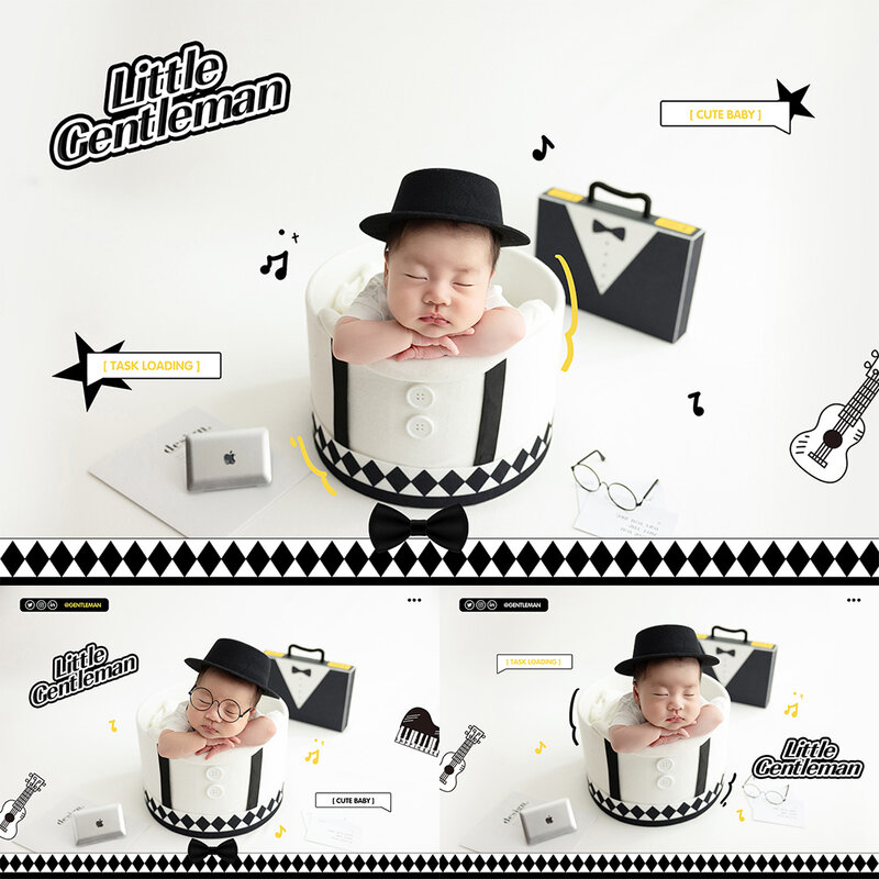 新生児の写真撮影小道具リトル紳士衣装セット服帽子短いケース眼鏡写真衣装スタジオ写真アクセサリー