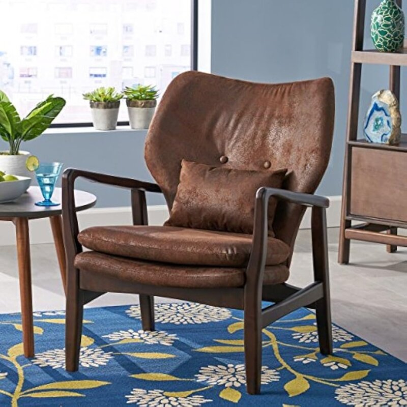 Christopher Knight-Mid Century Modern Fabric Club Chair, Casa Haddie, Marrom e Espresso Escuro, 31.25D x 26.25W x 32.75H Polegada