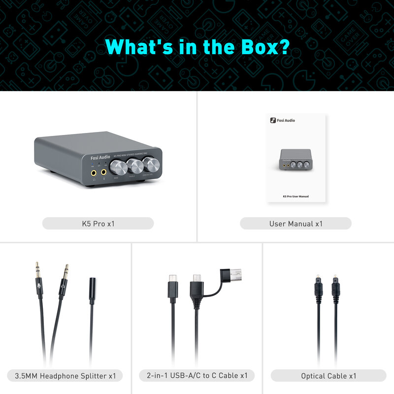 Fosi Audio-amplificador de auriculares, Mini DAC para PS5, DAC de juegos USB con micrófono, altavoces activos alimentados por escritorio, K5 PRO