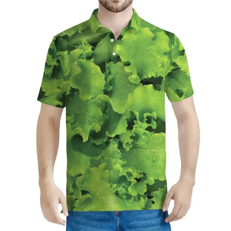 Polo con estampado 3D de frutas y verduras para hombre, camiseta informal de manga corta con botones de calle, camisetas de solapa de gran tamaño para verano