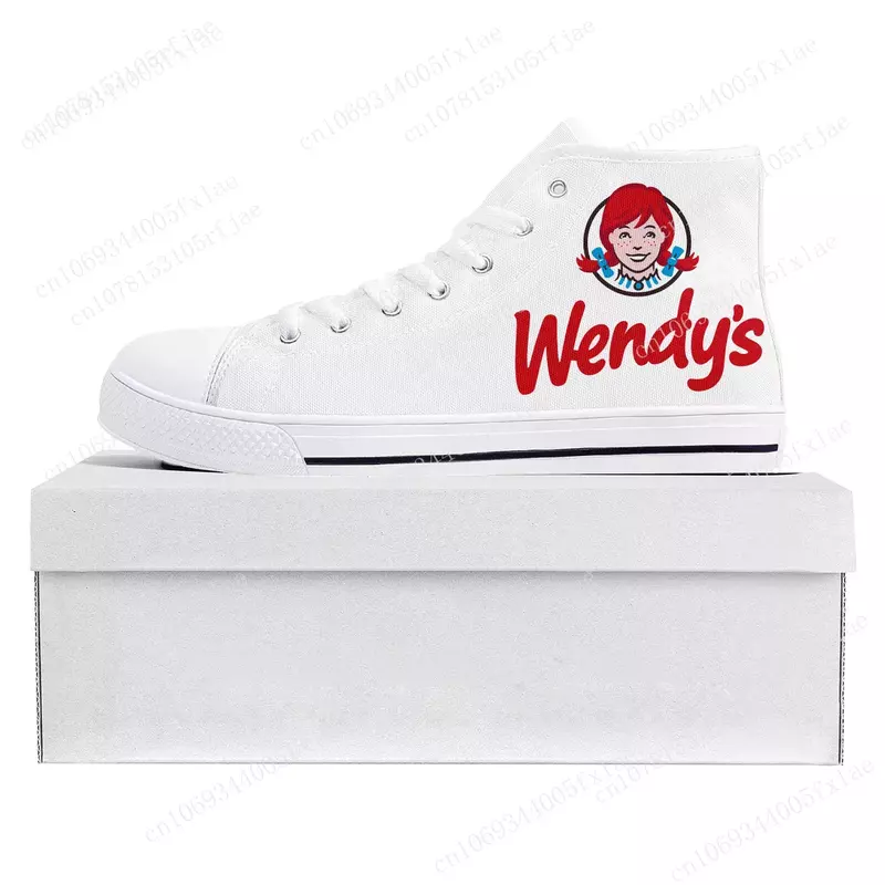 Tênis de lona personalizados para homens e mulheres, Wendys Fast Food Restaurante Logotipo, Top alto, qualidade, adolescente, par sapatos, novos