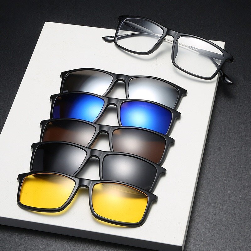 Montura de gafas para hombre y mujer, gafas de sol polarizadas con Clip de 5 piezas, magnéticas, UV400, 2290