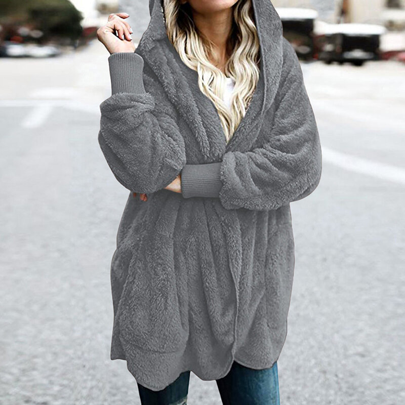 Abrigo de piel de imitación para mujer, chaqueta informal de longitud media, Color sólido, doble cara, moda de otoño e invierno