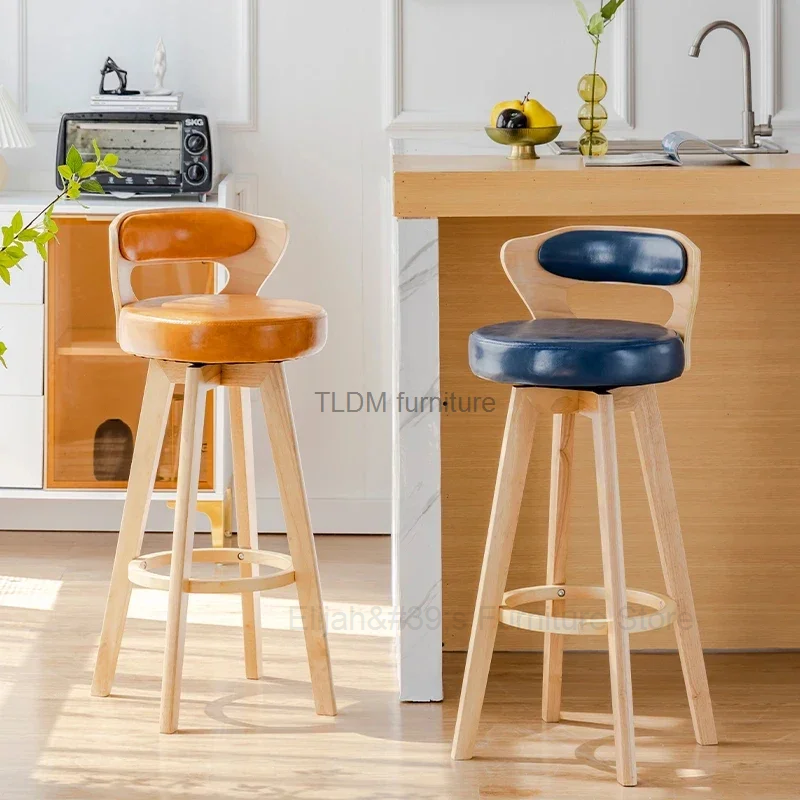 Europäische Massivholz Bar stühle Retro Küchenmöbel kreative drehbare Rückenlehne Luxus Home Cafe Rezeption Hocker