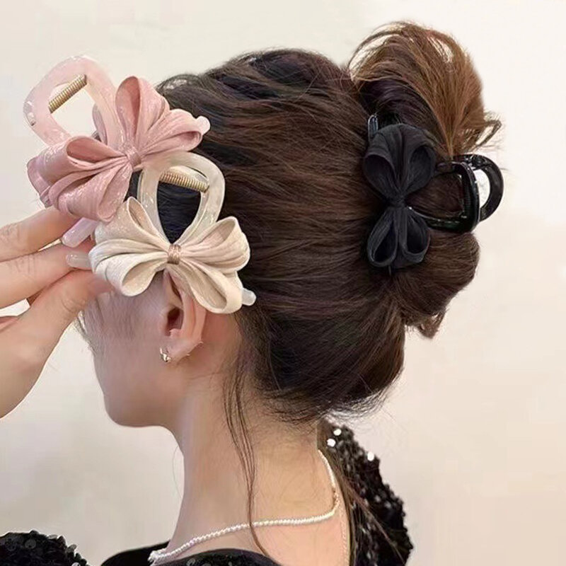 Klip rambut busur Korea untuk wanita klip hiu kain temperamen aksesori rambut baru klip cakar rambut wanita hiasan kepala gadis
