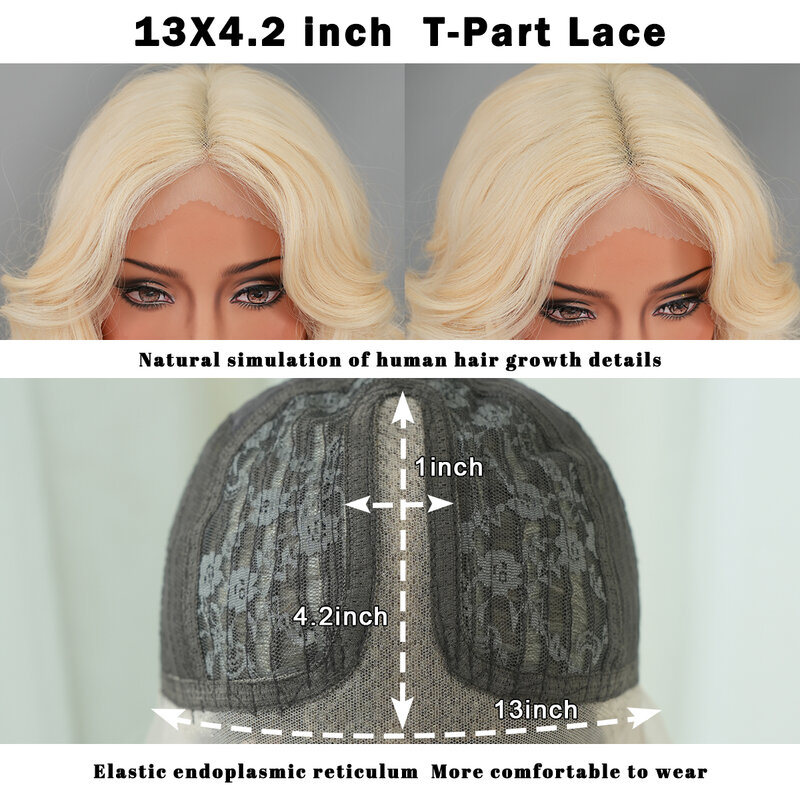 Synthetic Hair Lace Front Wig Long Deep Curly Middle Part Blonde Wigs Fluffy High Density T-Part HD Lace Front Wig for Women