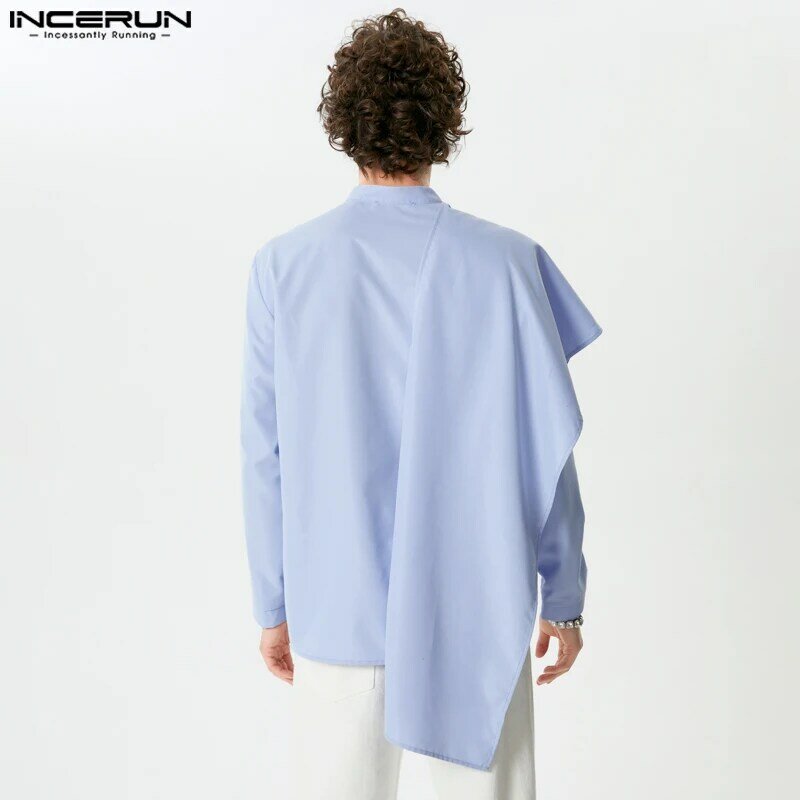 INCERUN-camisa Irregular de manga larga para hombre, ropa de calle con botones, con solapa de Color sólido, informal, a la moda, 2024
