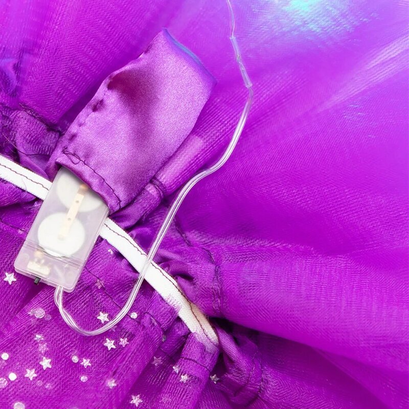 Gaun lipit pinggang elastis, rok Tutu jala lampu LED