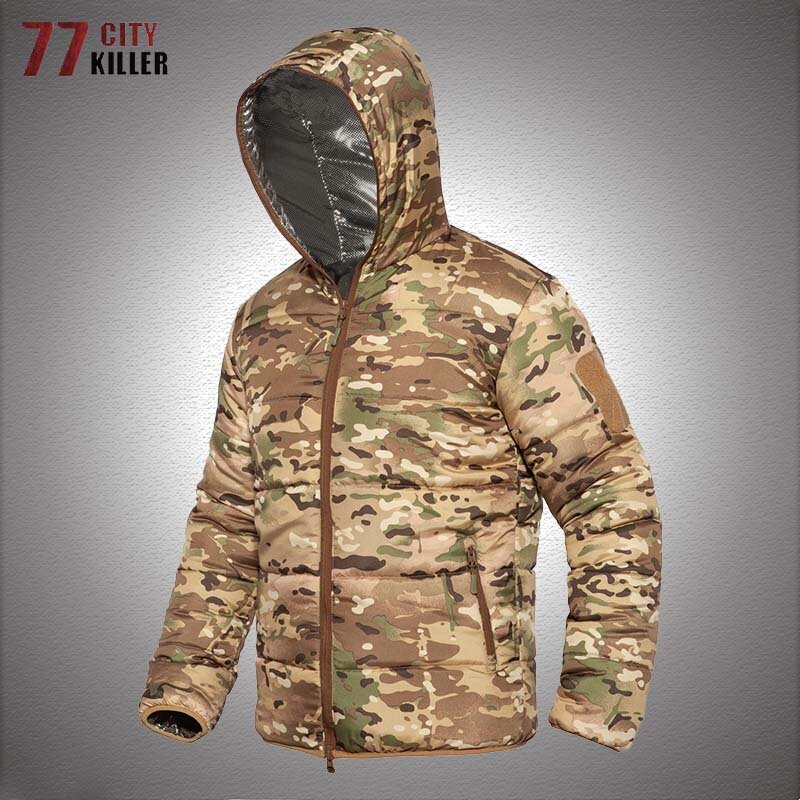 Camo Tactical Parkas Men Winter Military Light Weight Warm Hooded Jackets Outdoor Camouflage Hunting Parka Coats Big Size 5XL