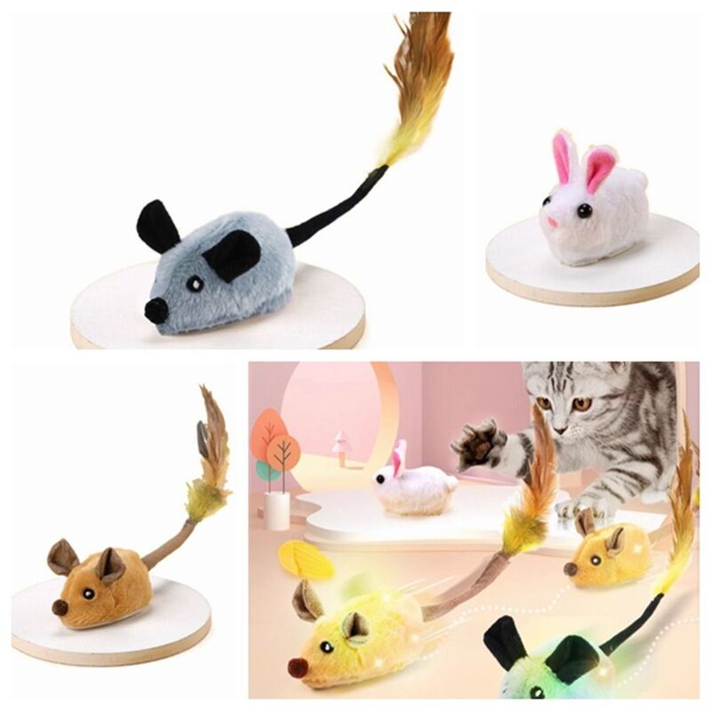 Ratón eléctrico para caminar al azar, juguete interactivo con pluma para gato, ratón inteligente para correr, simulación de felpa para jugar a sí mismo