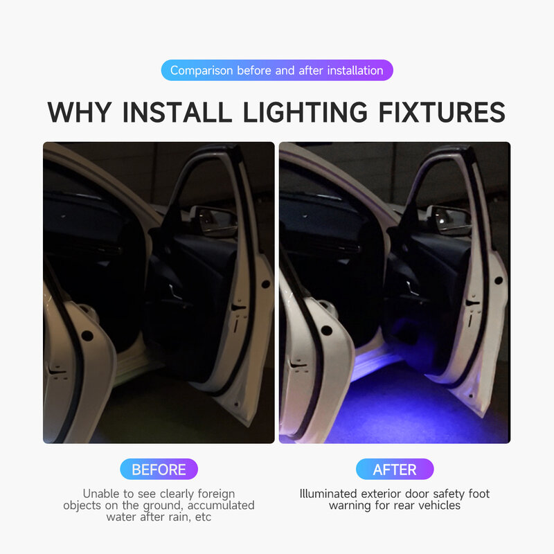Lampu dekorasi mobil LED, 4/2 buah lampu selamat datang LED, USB pengisi daya pintu mobil, peringatan keselamatan anti-tabrakan lampu sinyal darurat RGB lampu dekorasi otomatis