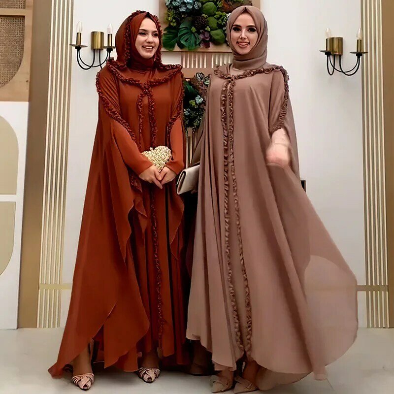 African Clothes Hooded Shawl Extended Paragraph Cloak Muslim Women Dress Coat Sets  Turkish Cardigan Robe Islam Clothing