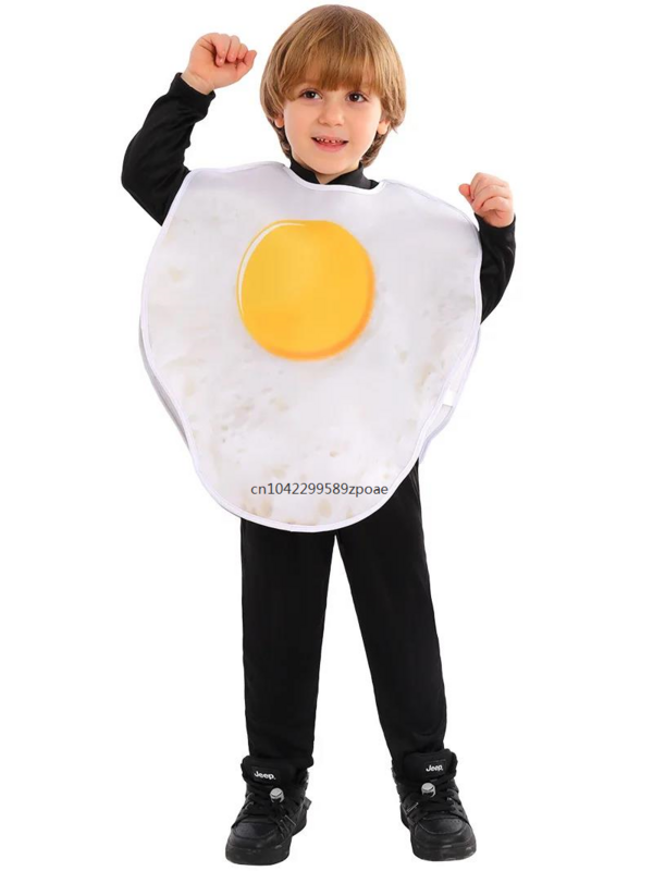 Disfraz de Cosplay de huevo de rol de comida, Top de esponja para niño, fiesta de Carnaval de Halloween, desayuno