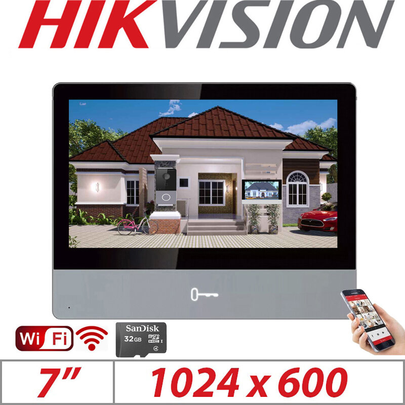 Hikvision-屋内ビデオインターホン,wifi,7インチのタッチスクリーン,CCTVカードサポート,128g,アプリケーションによるリモートロック,オリジナル,ds-kh8350-wte1
