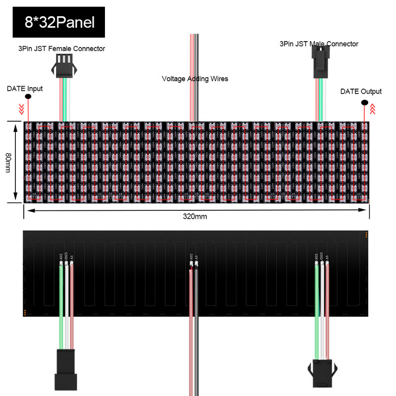 Painel Endereçável Individualmente Flexível Digital LED, WS2812B, Módulo Pixel, Ecrã Matricial, DC5V, 8x8 16x16, 8x32, 1-5 Unidades