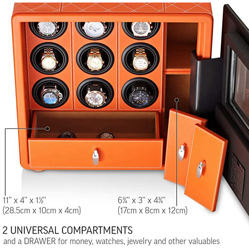 Assista winder theftproof automático assista winder caixa segura com 9 slot relógios caixa coleção gaveta com controle de modo tpd 5