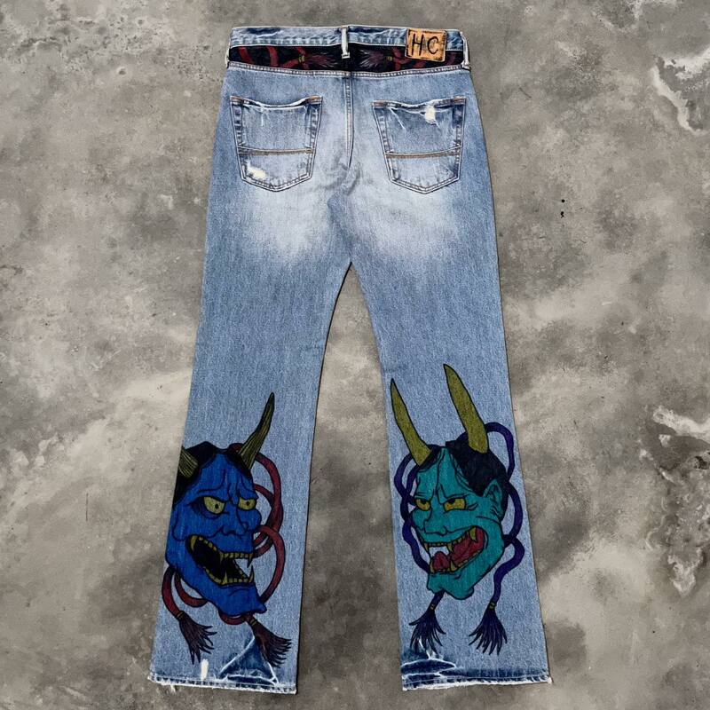 Джинсы-багги в стиле хип-хоп с принтом большой головы, джинсовые брюки в стиле Харадзюку, Y2k, с завышенной талией, широкие брюки, джинсы с широкими штанинами