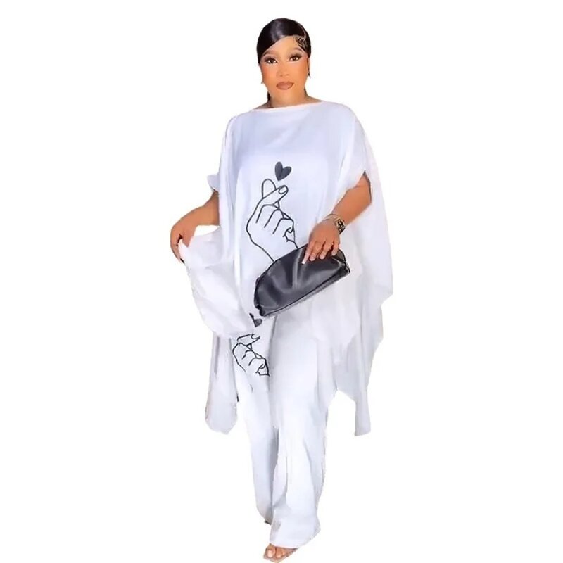 Odzież z afryki 2-częściowy zestaw afrykańskie ubrania dla kobiet lato elegancki afrykański Top Plus Size długie spodnie pasujące zestawy garnitur muzułmański