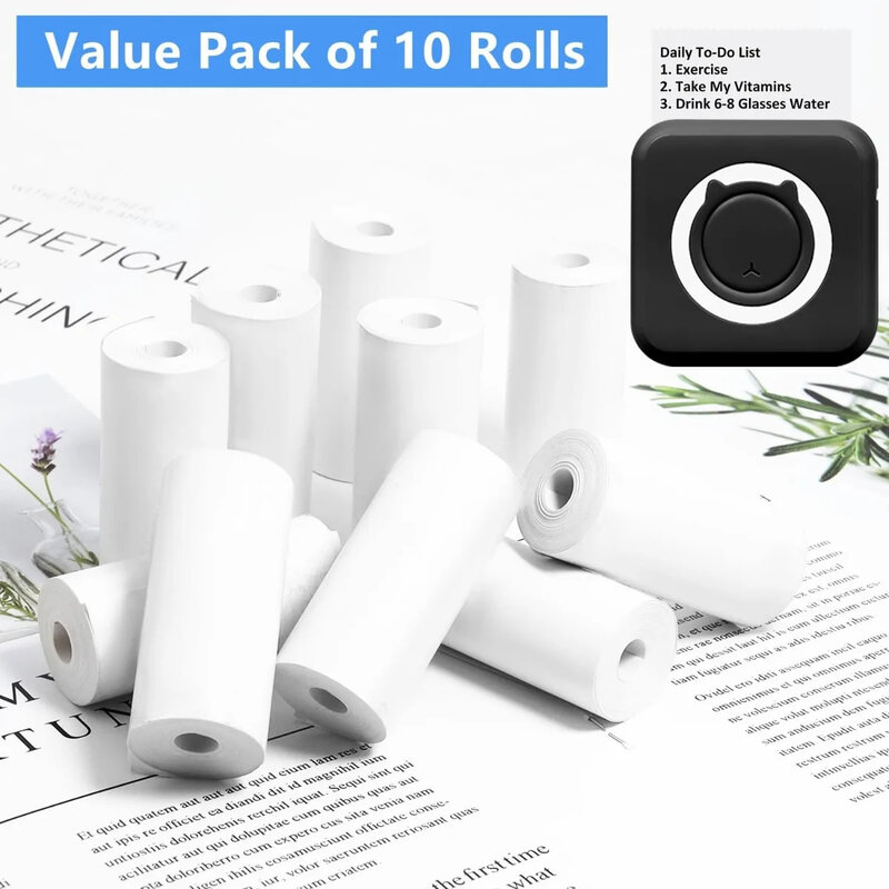 5 Rolls Thermal Adhesive Sticker Paper 57x25mm Inkless Black on White Paper for Mini Thermal Printer Cash Register POS Receipt