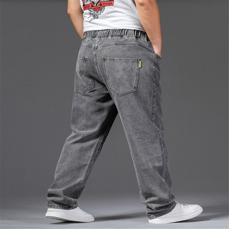 Baggy Jeans Men Denim Pants Plus Size 46 Fashion Casual Elastic Waist Jeans Male Solid Color Straight Pants Big Size 46