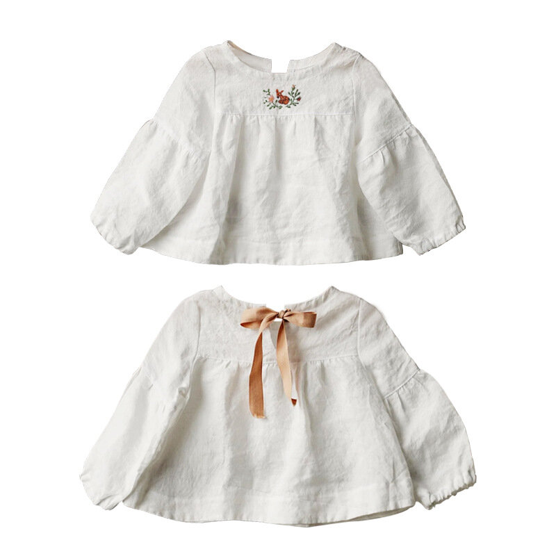 Jenny&Dave 2023 European and American Summer New Girls' Exquisite Embroidery Top Cotton and Hemp Refreshing and Breathable Girls