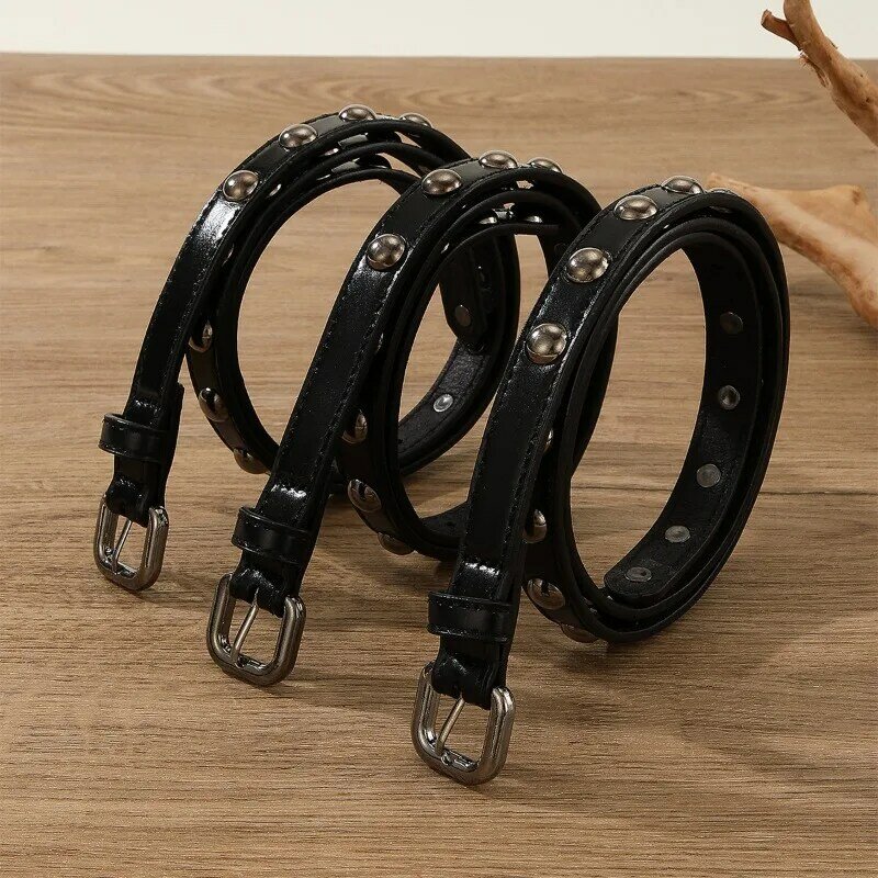ICasual Rivets Thin Belt Female Punk Casual Style Jeans Accessories Metal Pin Buckle PU Leather Belt Students