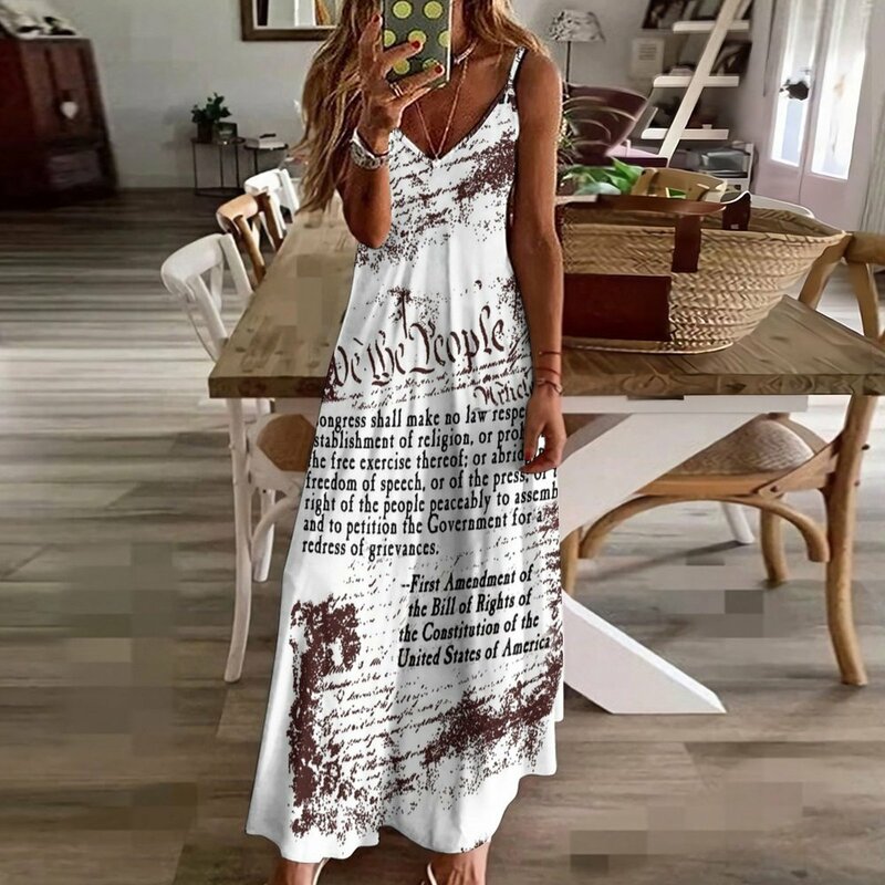 Платье женское вечернее без рукавов с изображением коносамента США