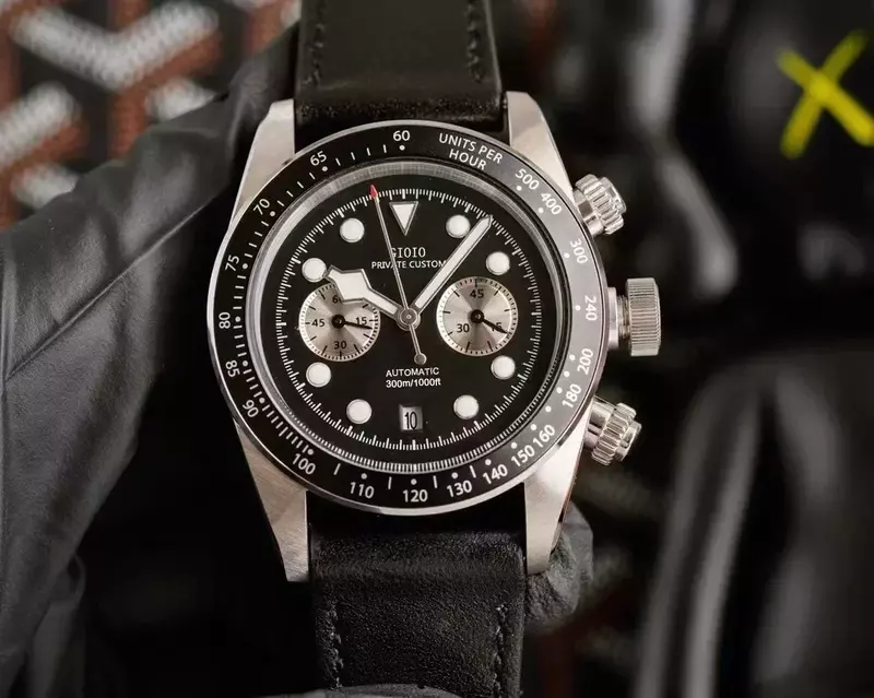 Luxury Mens Automatic Mechanical Watch Black Ceramic Bezel Stainless Steel Luminous Leather Strap