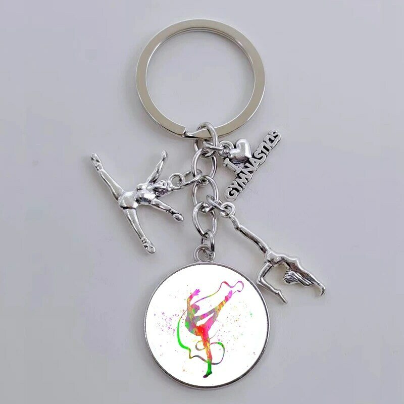 New Rhythmic Gymnastics Keychain Gymnast Cabochon Glass Design Keychain Pendant Memorial Gift Kawaii Gymnastics Dance Lover Gift