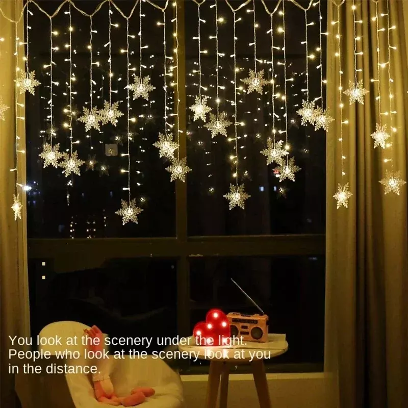 Wewnętrzne i zewnętrzne światła girlanda żarówkowa LED boże narodzenie śnieżynka lampki kurtyny świetlne feston przyjęcie świąteczne dekoracji nowego roku