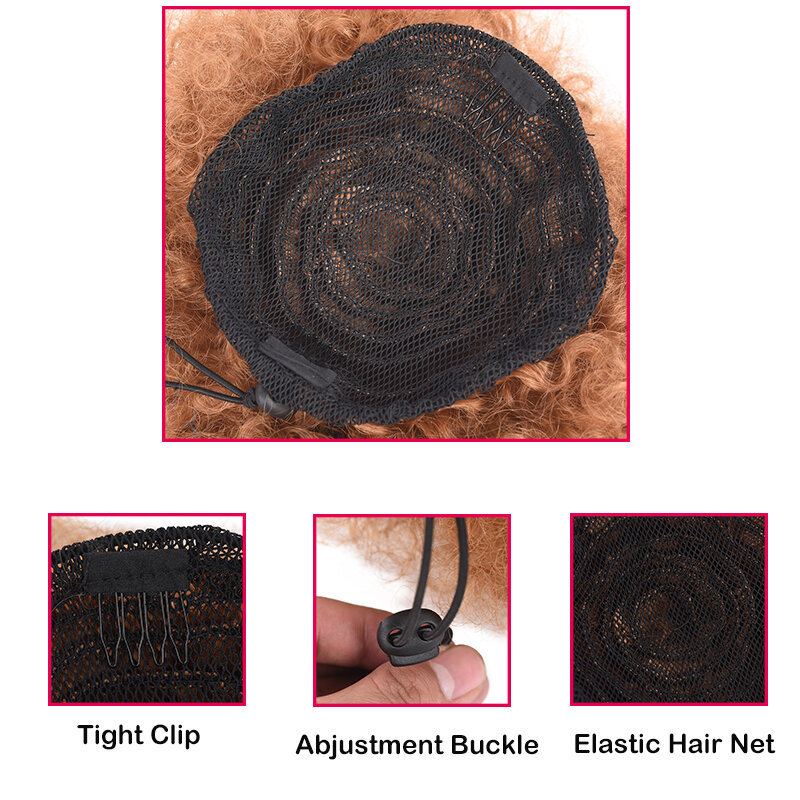 Fafro Puff-女性用の短いヘアエクステンション,黒い巻き毛の引きひも付きの理髪パン,天然合成生地,8インチ