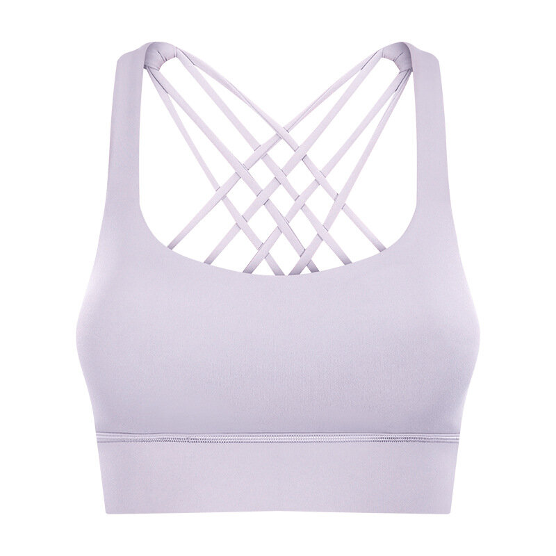 Widened hem sports bra with no steel ring and thin belt crossing back yoga and fitness bra