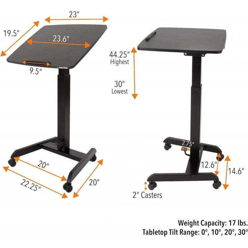 Stand Steady Multifuncional Mobile Podium Desk, portátil Sit to Stand Lectern com ajuste de altura pneumático e inclinação D