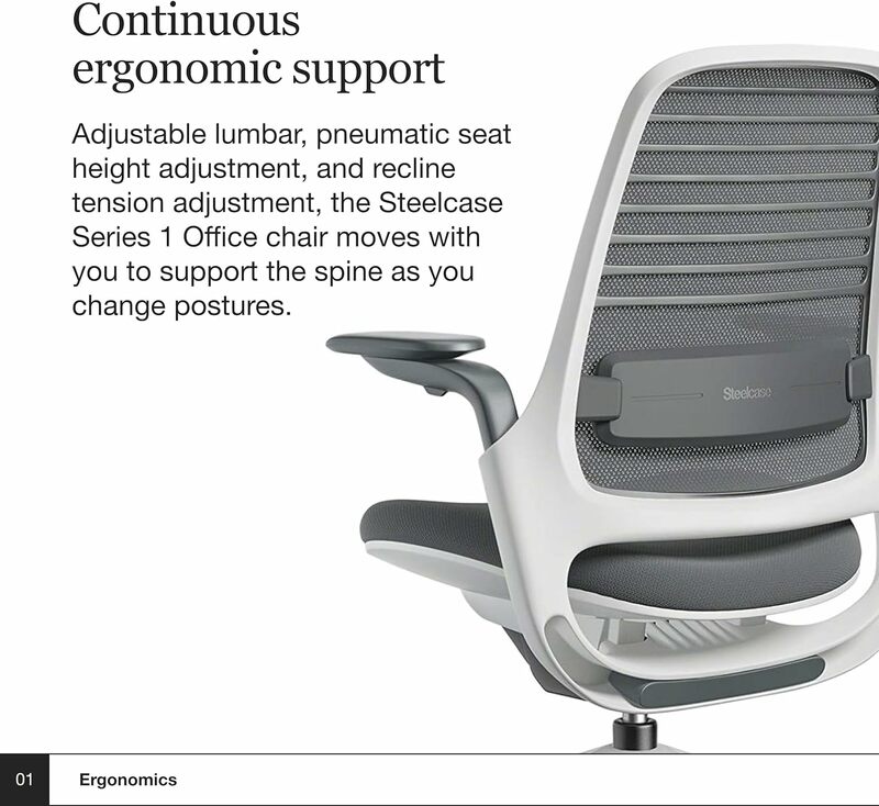 Steelcase-Chaise de bureau ergonomique série 1, chaise de travail, commandes activées par le poids, supports dorsaux et support de bras