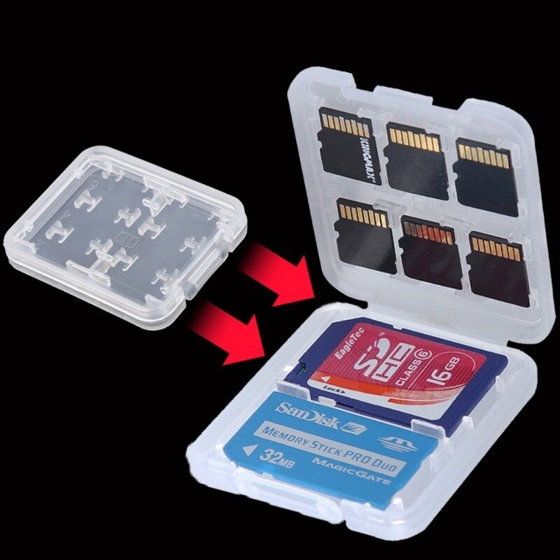 Pemegang pelindung plastik transparan, 5/1 buah 8 in 1 untuk SD SDHC TF MS casing penyimpanan kartu memori tas kotak pelindung kartu