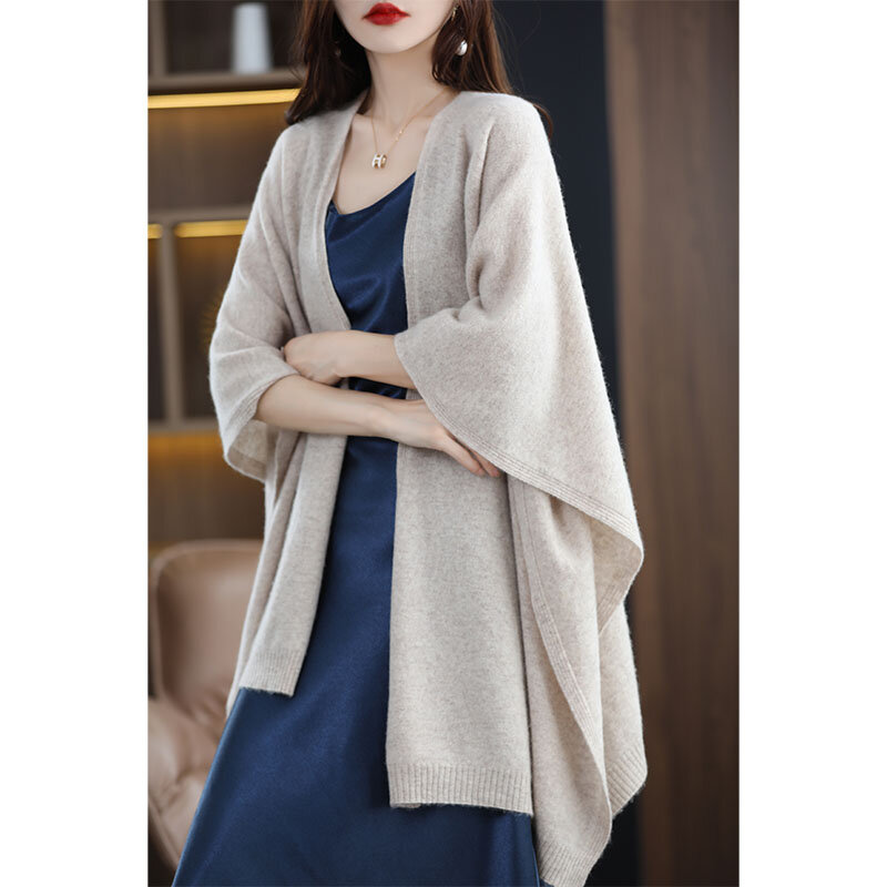 Xale de lã de comprimento médio feminino, versão coreana, sem mangas, capa de caxemira, jaqueta de alta qualidade, casual, primavera, outono