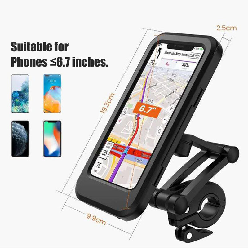 Universal Motorcycle Phone Mount Waterproof Hard Shell Phone Case Holder 360° Adjustable Bike Cellphone Holder Up To 6.7 Inches