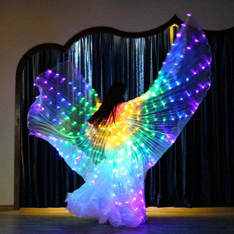 LED قوس قزح الانارة اللون الرقصات عباءة ، فراشة الجناح ، أداء المرحلة ، الرقص الشرقي ، كرنفال الطرف ، صور الدعامة