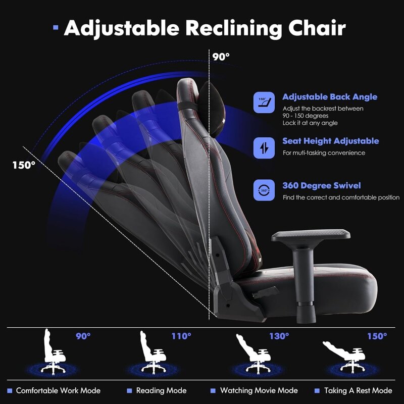 Large and Tall Gaming Chair 350 Lb Racing Computer Gaming Chair,ergonomic Office Computer Chair,wide Seat,adjustable 4D Armrests