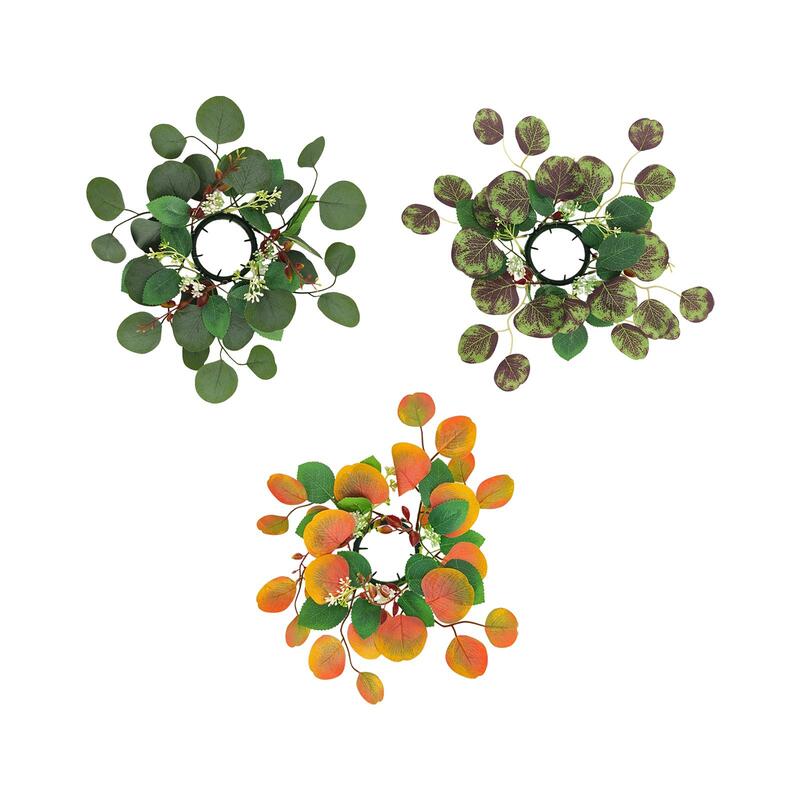 Daun eukaliptus buatan cincin lilin karangan bunga dekoratif bagian dalam Dia. 8cm untuk