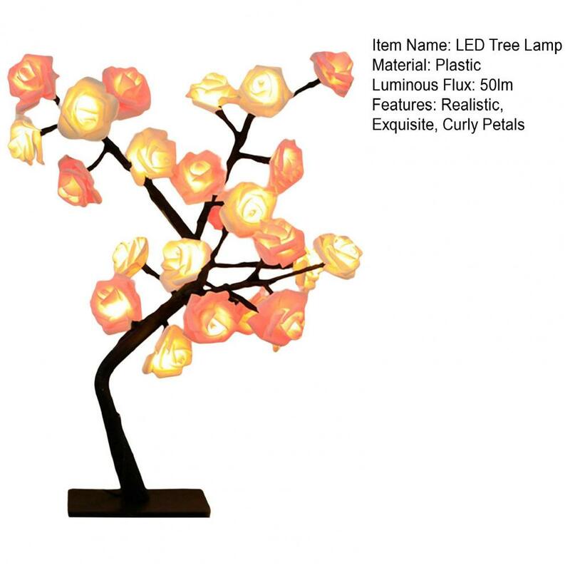 Lâmpada de árvore led realista suave iluminação destacável led luz da noite plug play usb lâmpada de mesa led rosa flor árvore luz festa