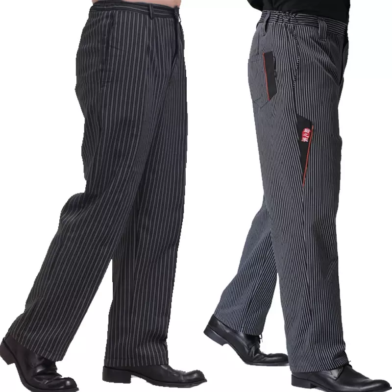 กางเกงเชฟ2024สำหรับผู้ชายลายขวางสีเทากางเกงเชฟยูนิฟอร์มสำหรับร้านอาหารชุดเชฟ