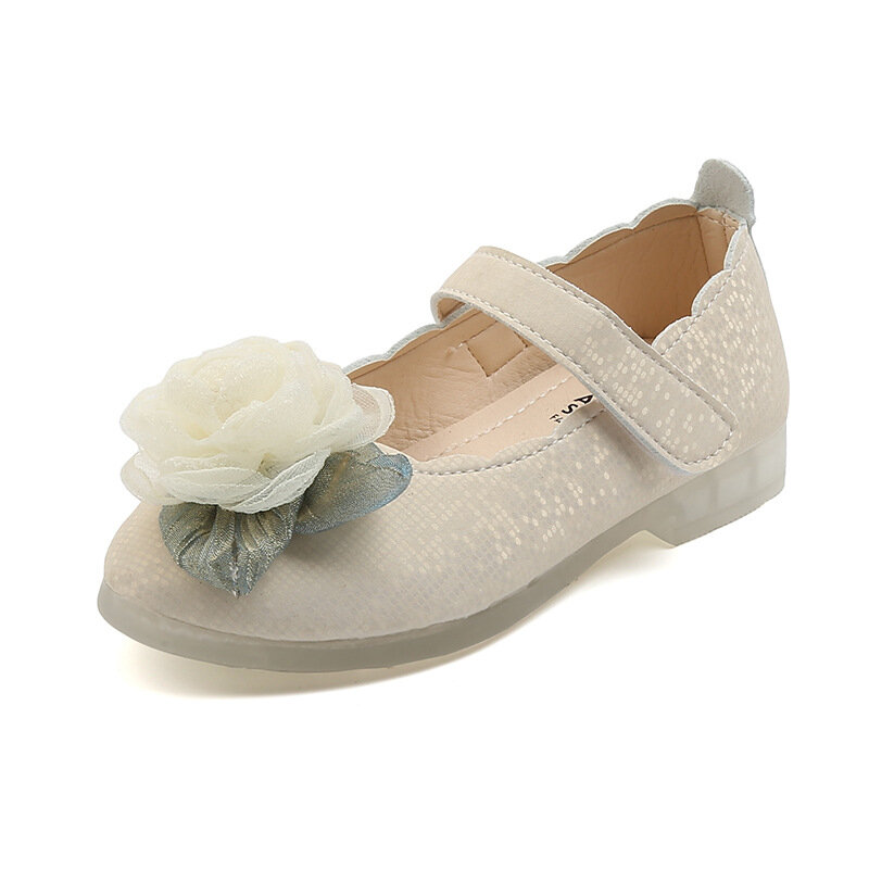 Sepatu dansa anak perempuan, Kasut kulit bunga renda putri elegan untuk pesta pernikahan 2024